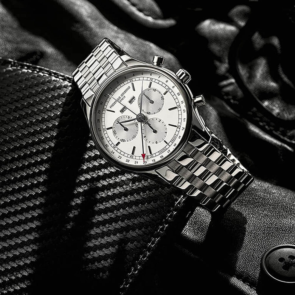 Frederique Constant Classics Chronograph Triple Calendar 40mm Silver Dial Steel Bracelet Watch image number 3