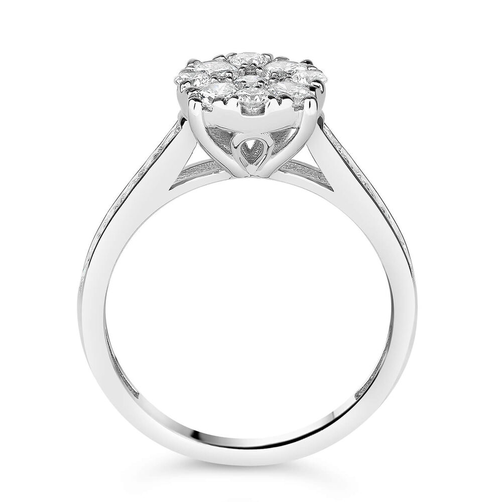 18ct White Gold 1.00ct Diamond Round Cluster & Shoulders Ring image number 6
