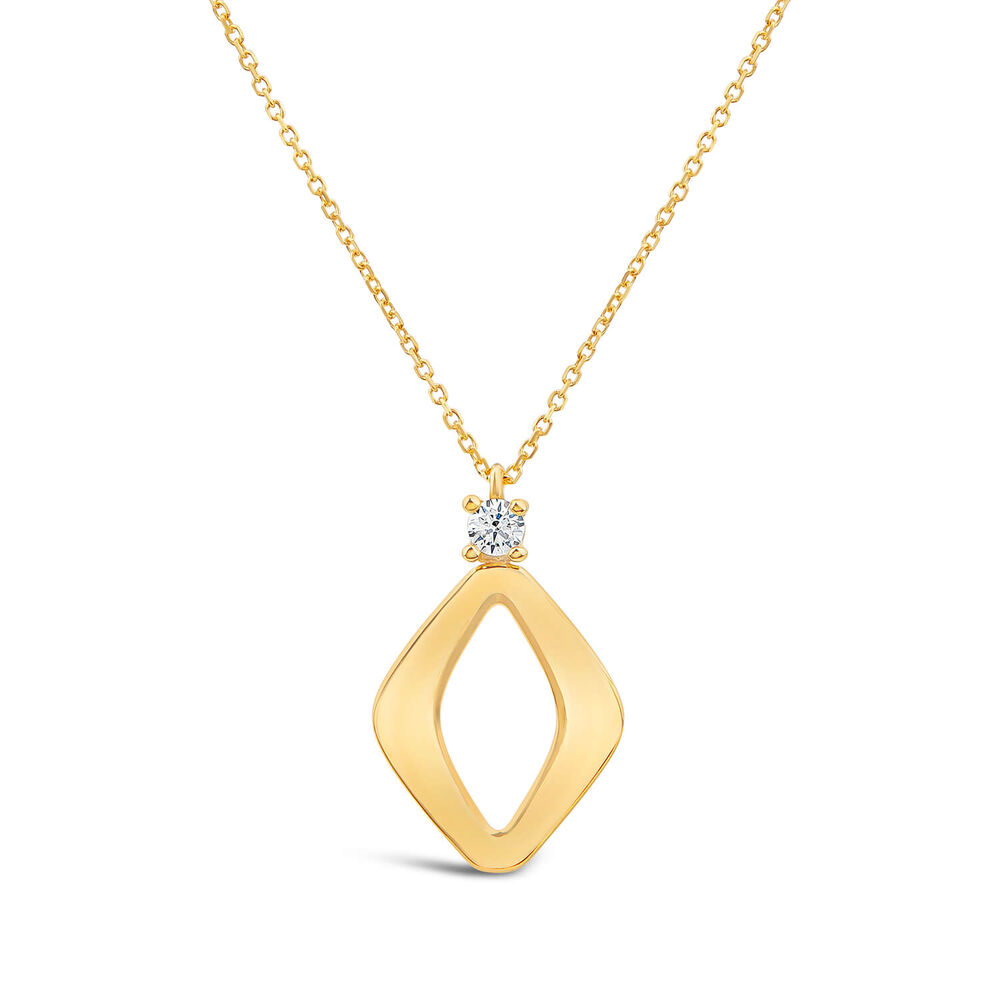 9ct Yellow Gold Open Polished Diamond Shape & Cubic Zirconia Top Pendant