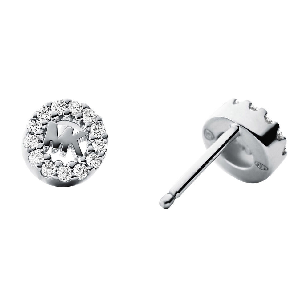 Michael Kors Sterling Silver & Crystal 'MK' Stud Earrings