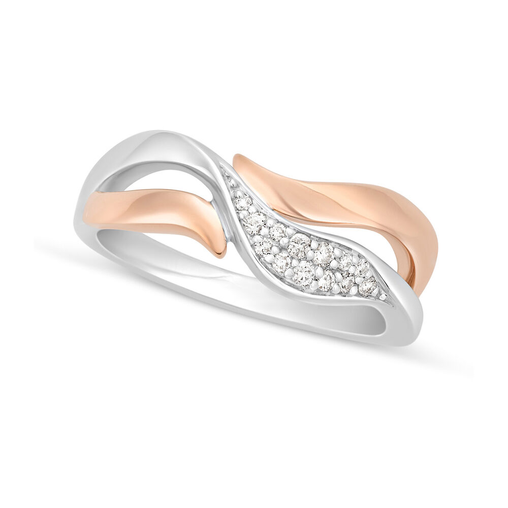 9ct Rose Gold & White Gold Open Crossover 0.10ct Pavé Set Diamond Ring
