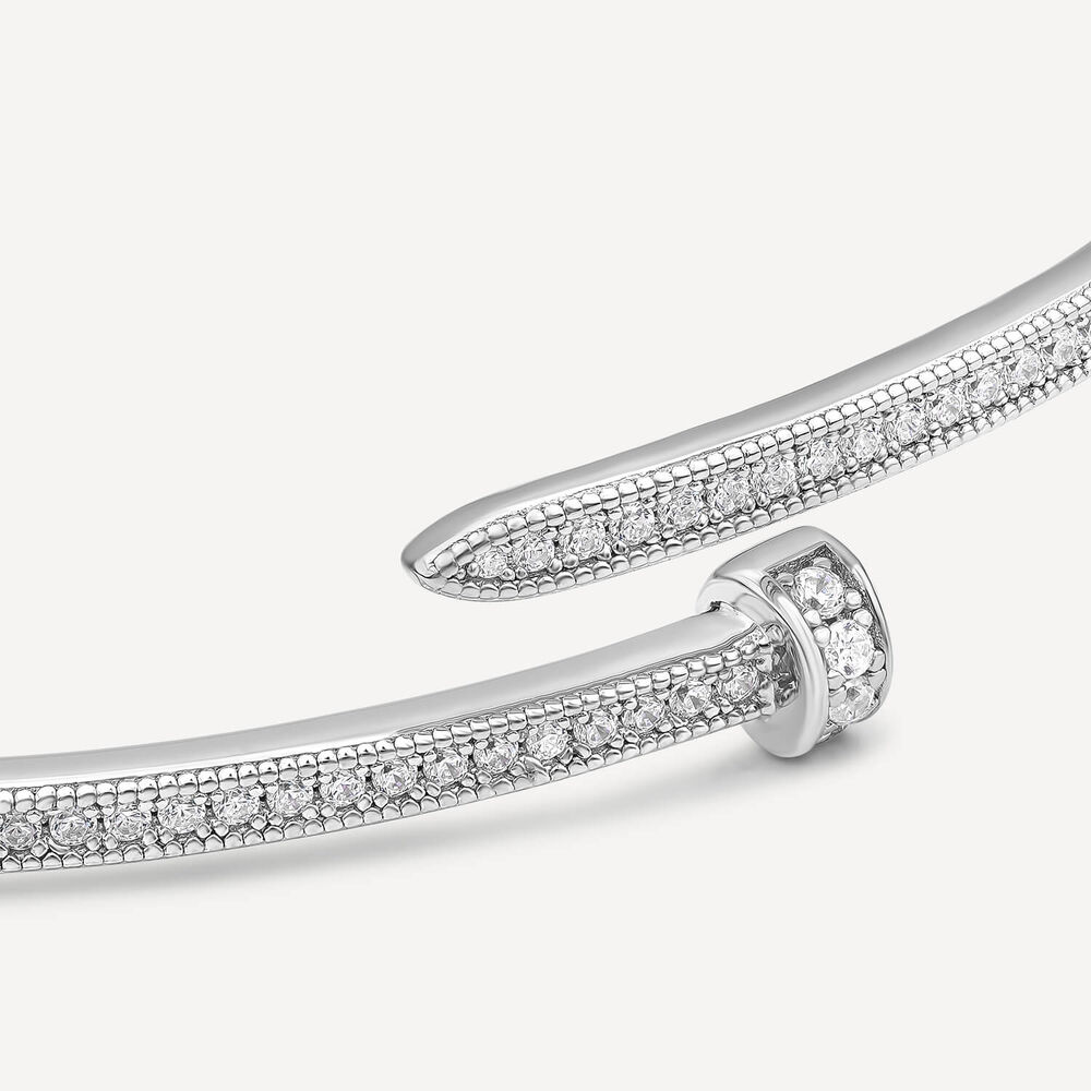 Sterling Silver Cubic Zirconia Open Nail Bangle