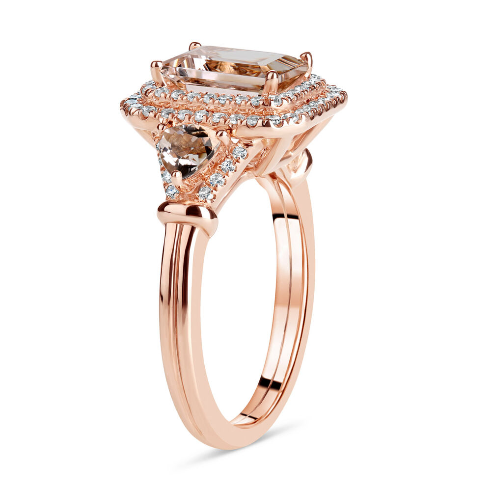 9ct Rose Gold Rectangle Morganite & Diamond Ring image number 3