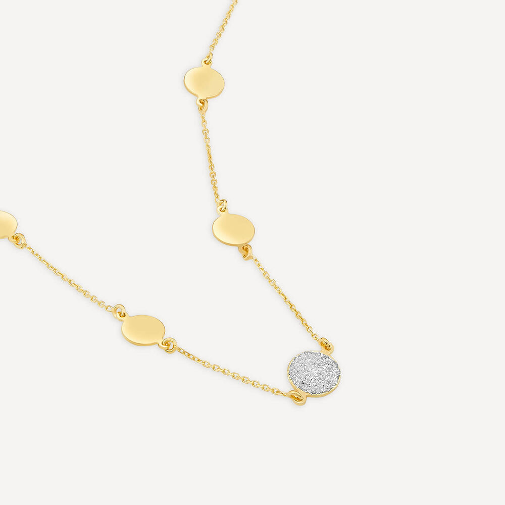 9ct Yellow Gold Glitter & Polished Round Disc Chain Necklet image number 3