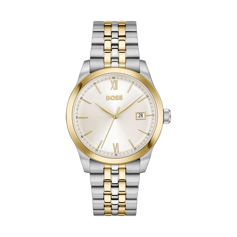 BOSS Langford 39mm Silver Dial Two Tone Steel Bracelet Watch