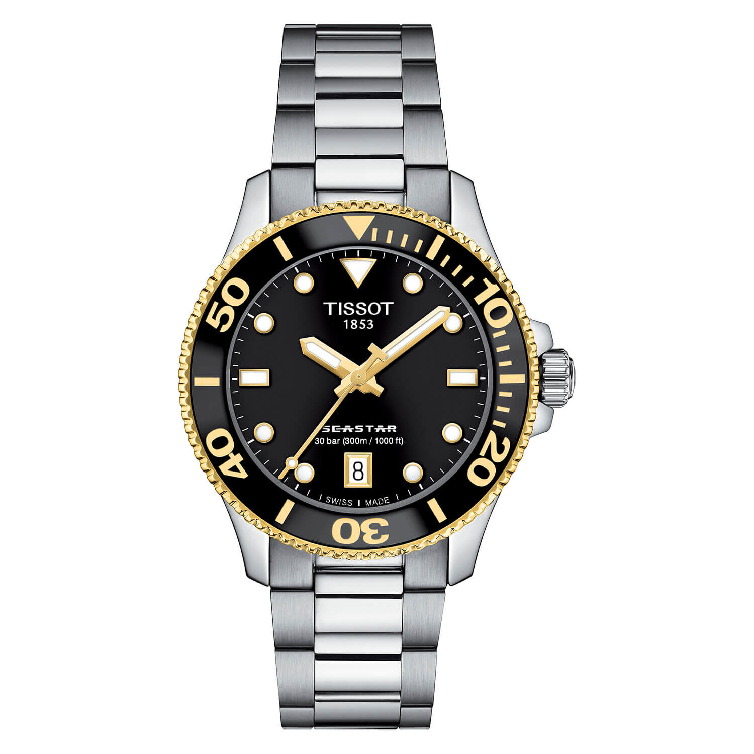Tissot Seastar 1000 36mm Black Dial Yellow Gold PVD Watch