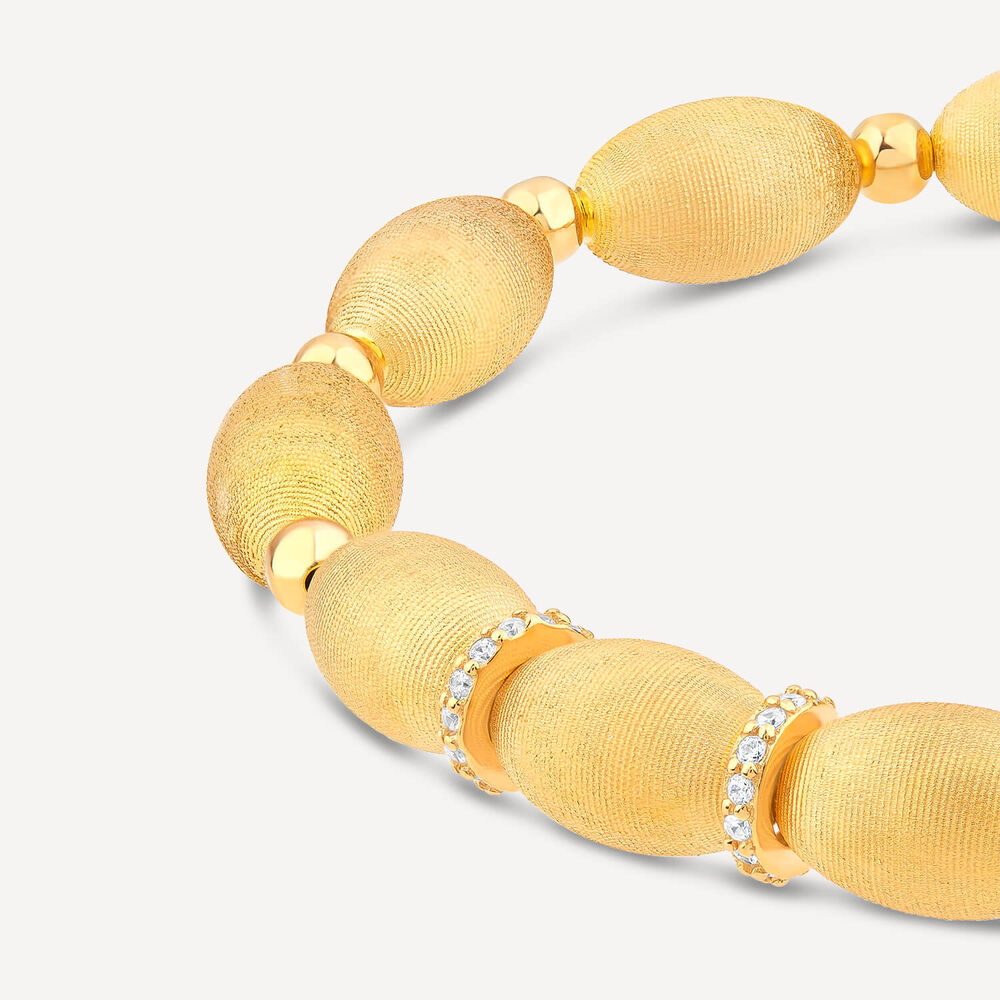 Yellow Gold Plated Sterling Silver Cubic Zirconia Oval & Round Beads Bracelet image number 1
