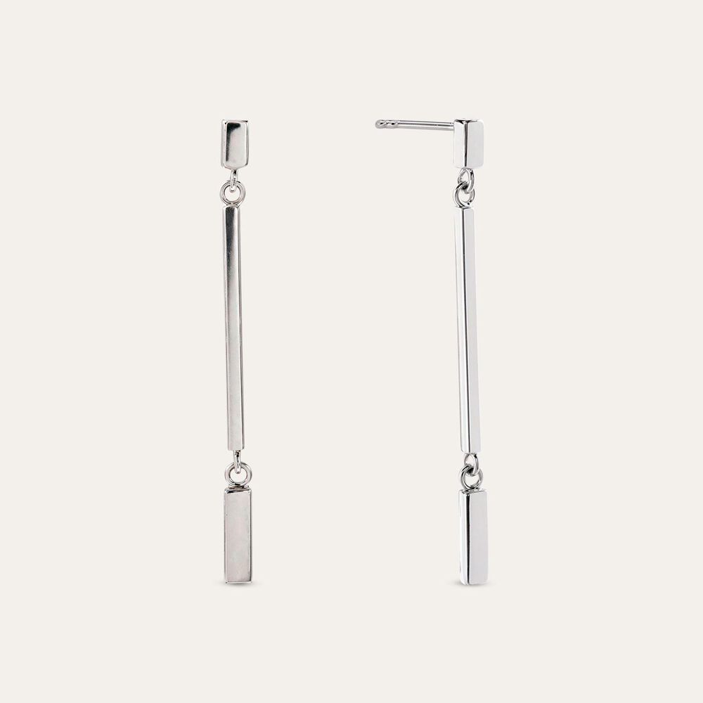 Sterling Silver Long Bar Drop Earrings