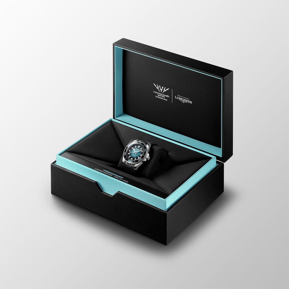 Longines Hydroconquest Commonwealth Games 2026 39mm Teal Dial Black Rubber Strap Watch