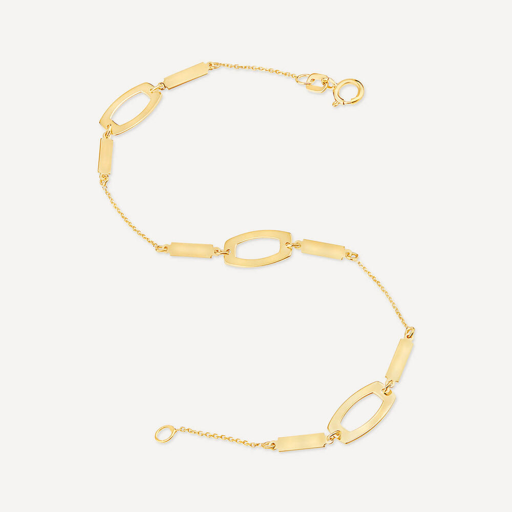 9ct Yellow Gold Open Oval & Bar Chain Link Bracelet image number 3