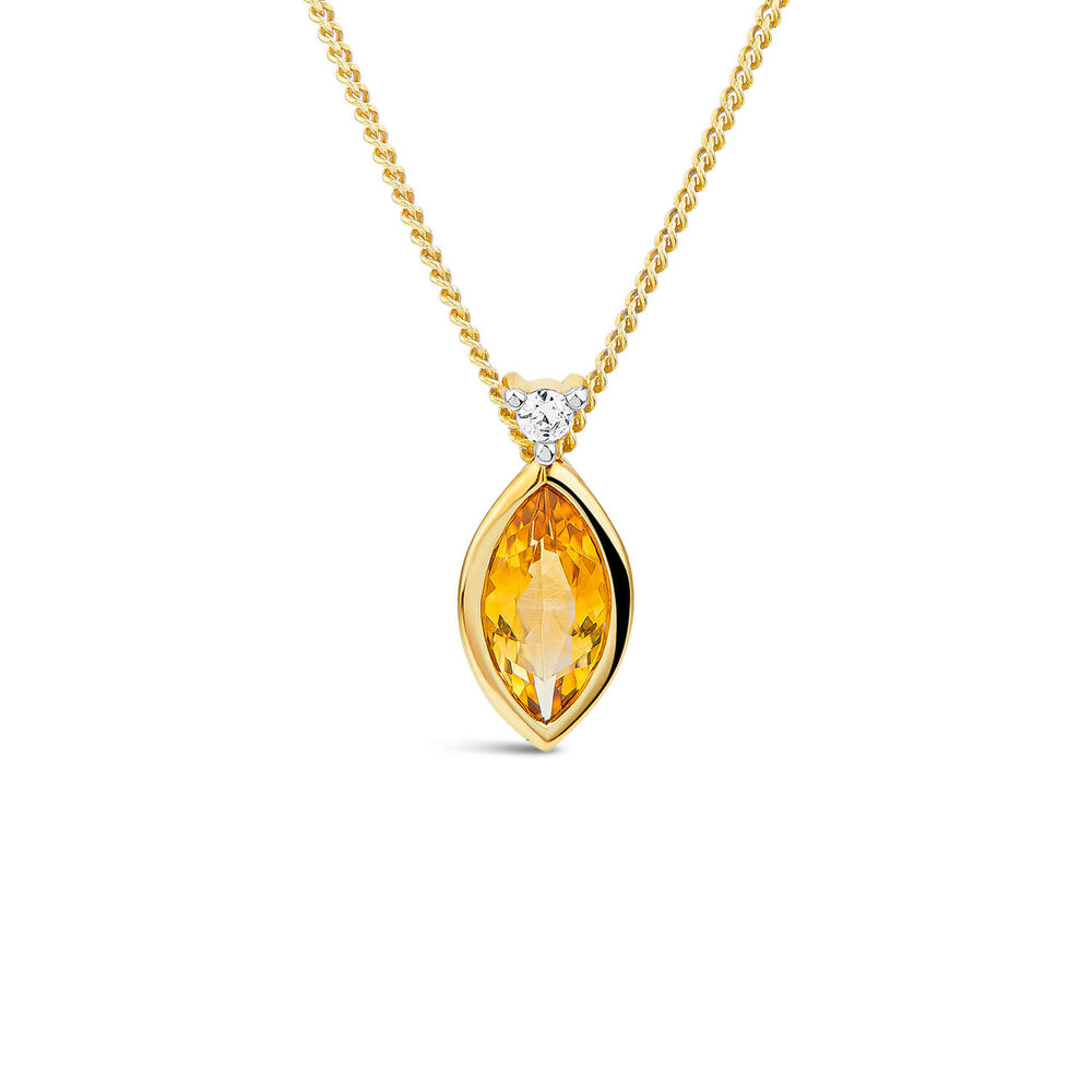 9ct Yellow Gold Marquise Citrine & 0.02ct Diamond Pendant image number 0