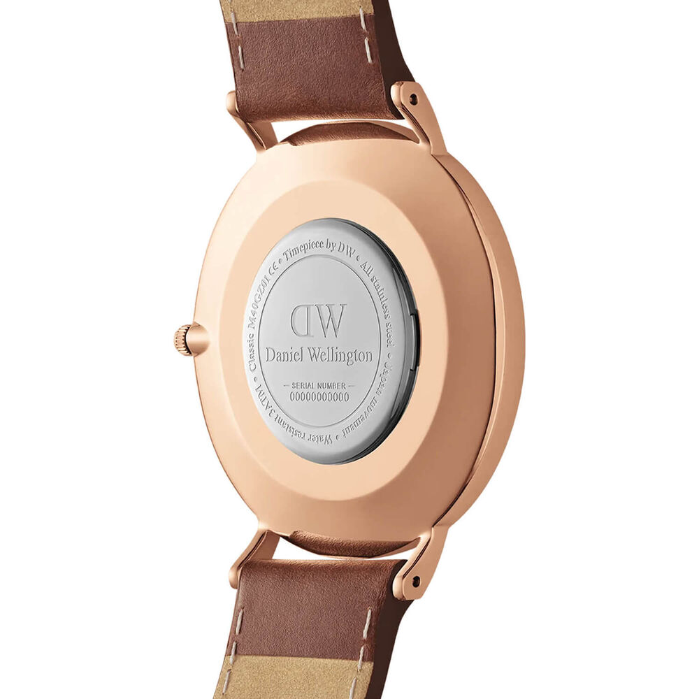 Daniel Wellington Classic St.Mawes 40mm Blue Dial Rose Gold Case Brown Strap Watch image number 3