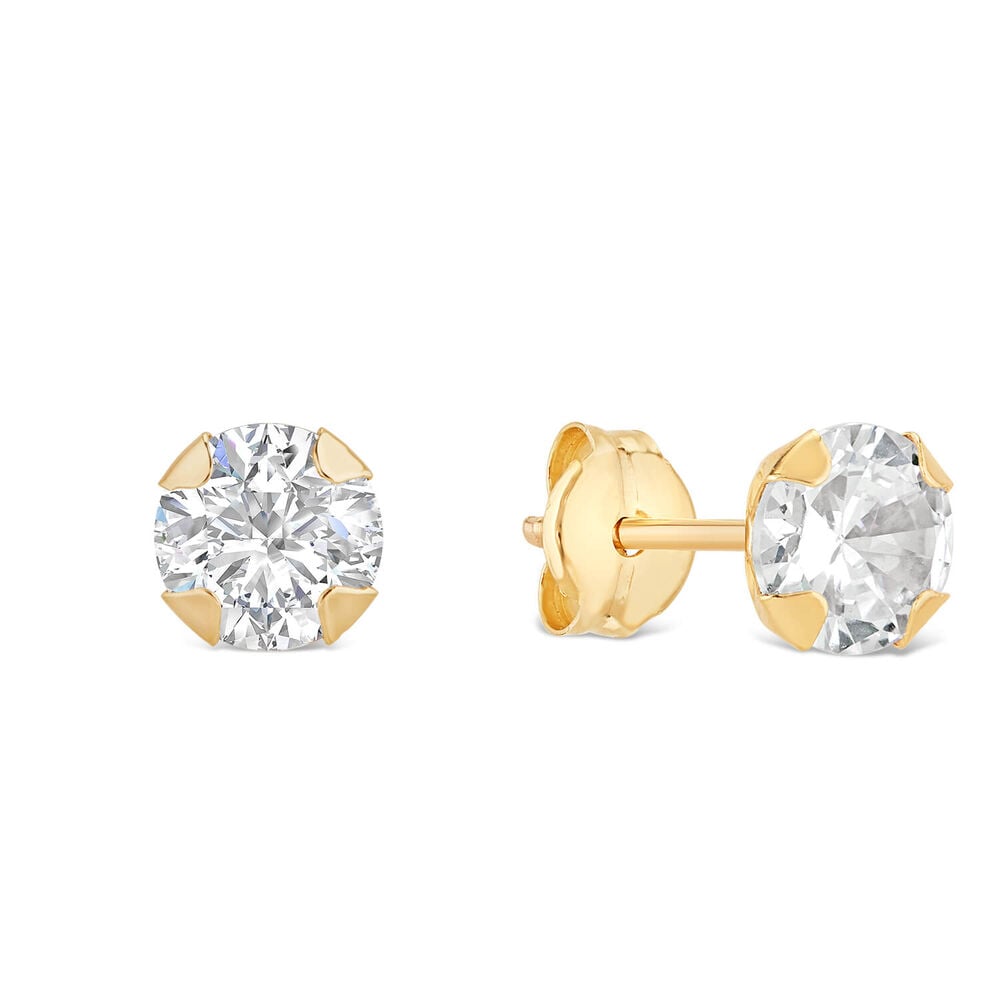 9ct Yellow Gold 5mm Four Claw Cubic Zirconia Stud Earrings
