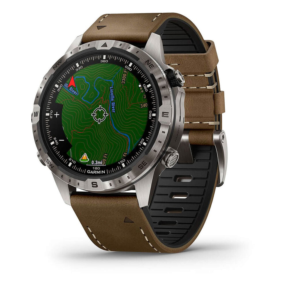 Garmin MARQ® Adventurer (Gen 2) 46mm Titanium Case Brown Hybrid Strap Watch image number 3