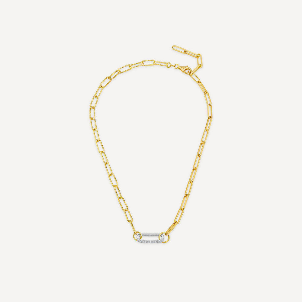 Silver & Yellow Gold Plated Two Tone Paperlink Cubic Zirconia Necklet image number 2