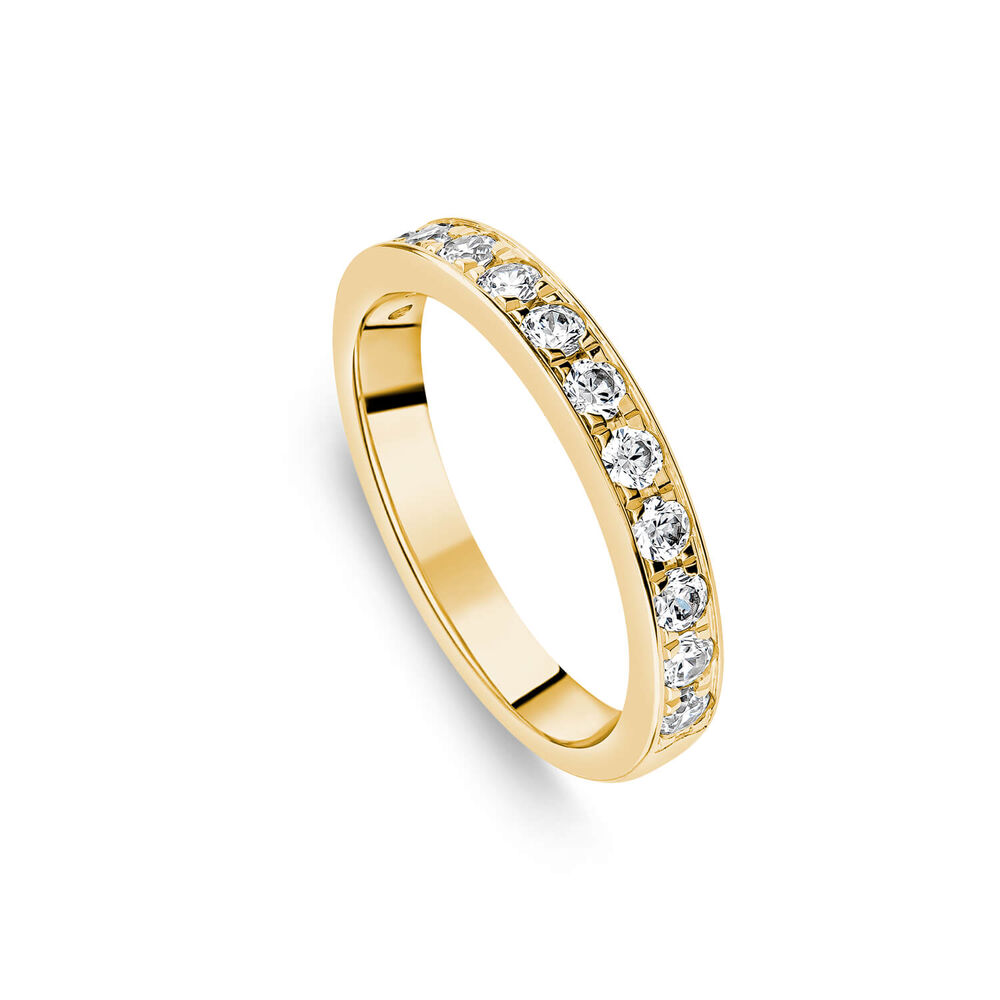 18ct Yellow Gold 3mm 0.50ct Diamond Pave Set Wedding Ring image number 0
