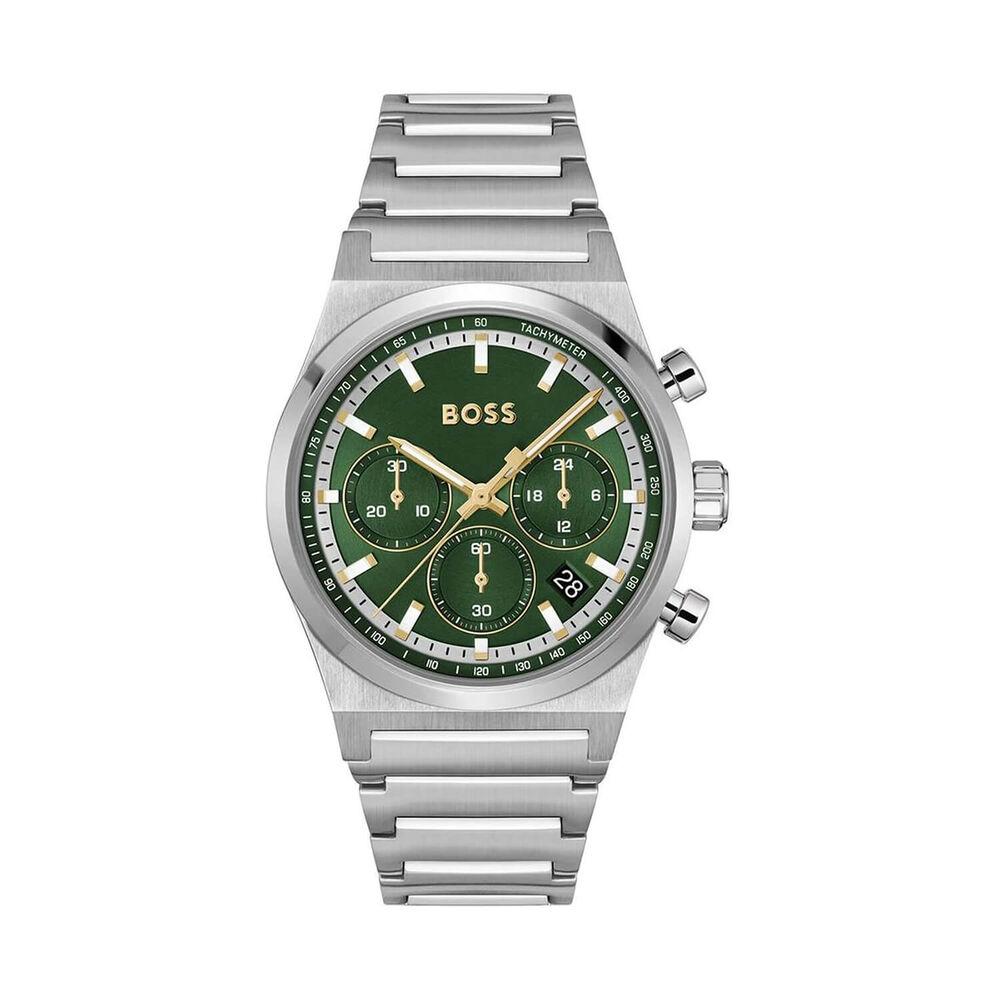 BOSS Candor Chronograph 41mm Green Dial Steel Bracelet Watch