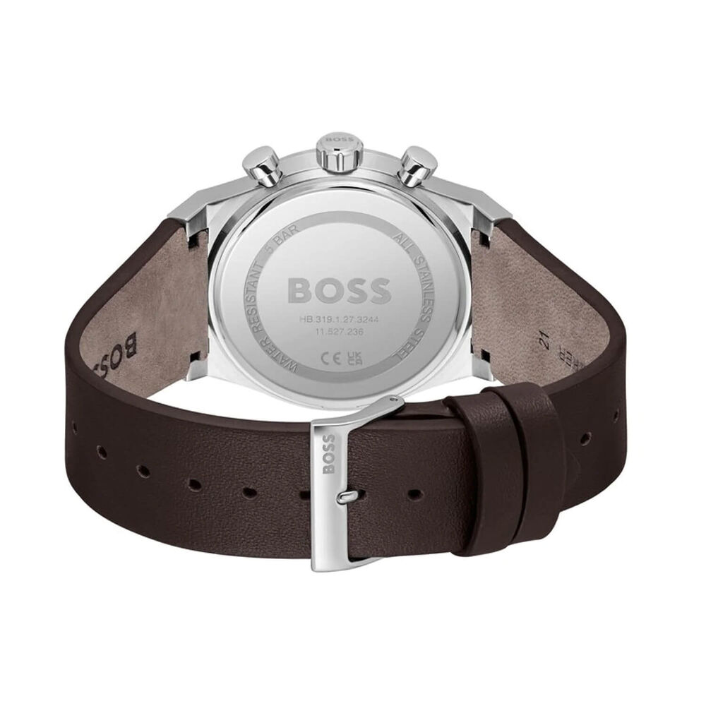 BOSS Candor Chronograph 41mm Ice Blue Dial Brown Leather Strap Watch image number 2