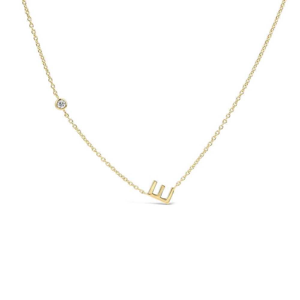 Sterling Silver Yellow Gold Plated 0.06ct Lab Grown Diamond Initial E Necklet