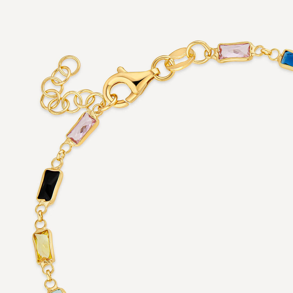Silver & Yellow Gold Plated Rectangle Multi Colour Stone Bracelet image number 4