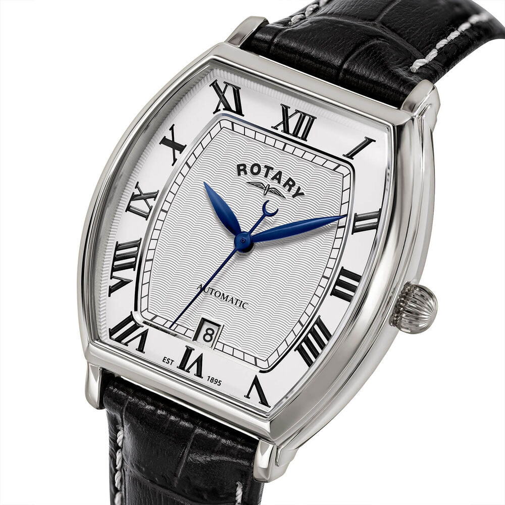 Rotary 1895 Automatic 36x46mm White Dial Black Leather Strap Watch