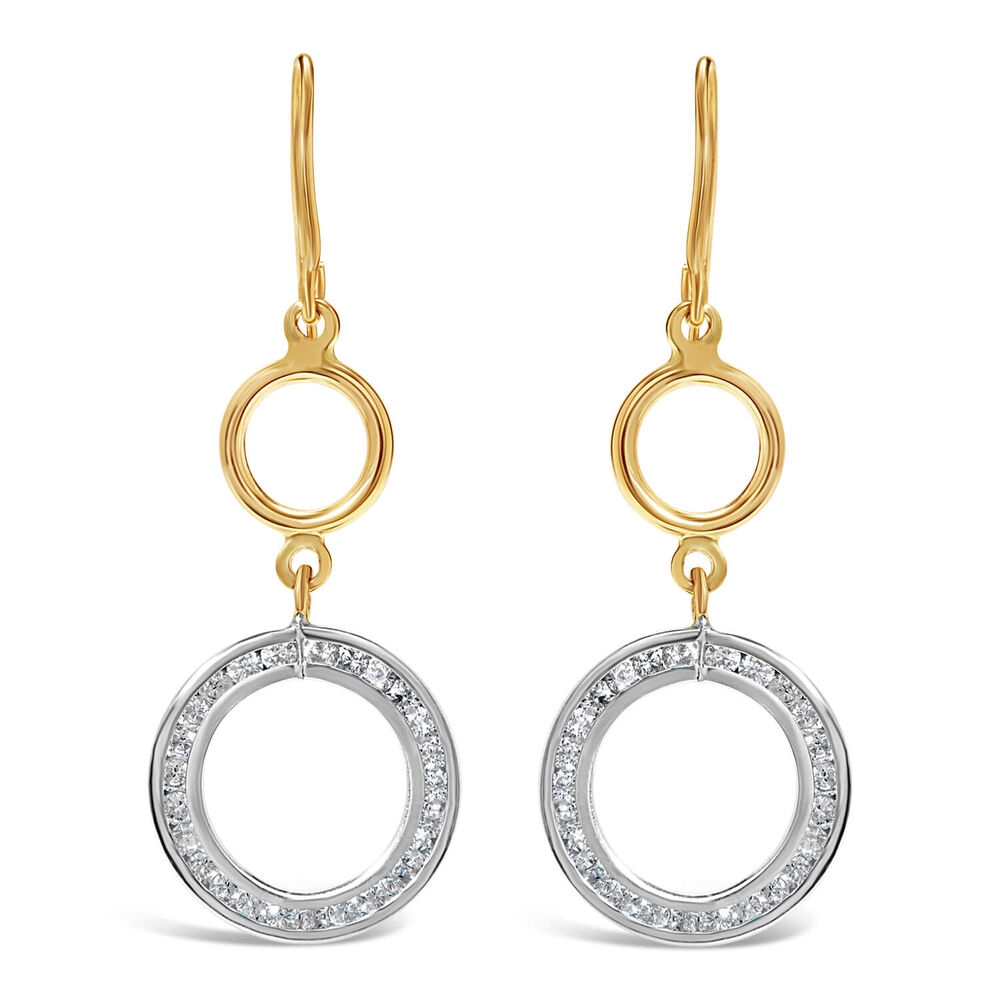 9ct Yellow & White Gold Two Circles Drop Earrings