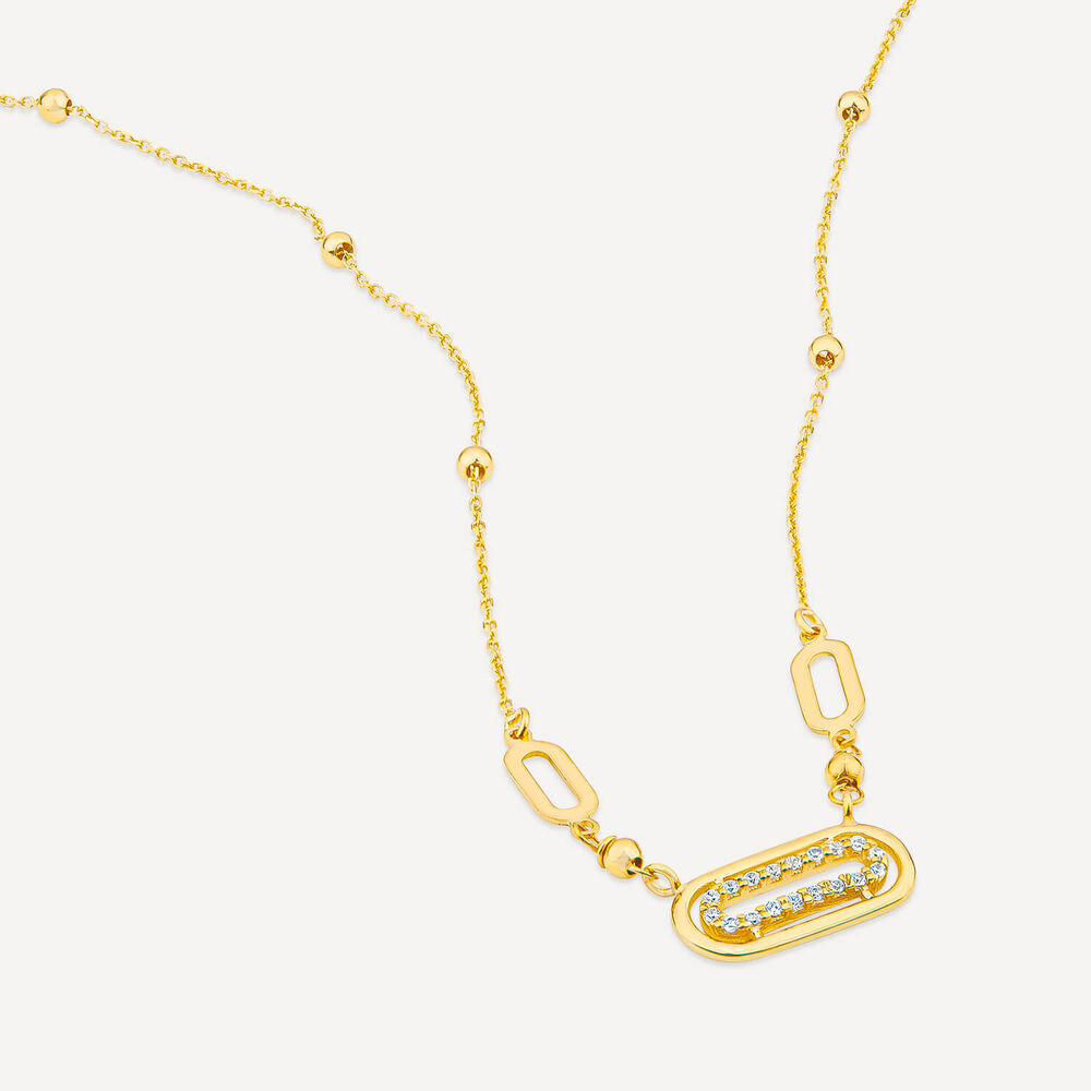 9ct Yellow Gold Oblong Cubic Zirconia Beaded Necklet image number 3
