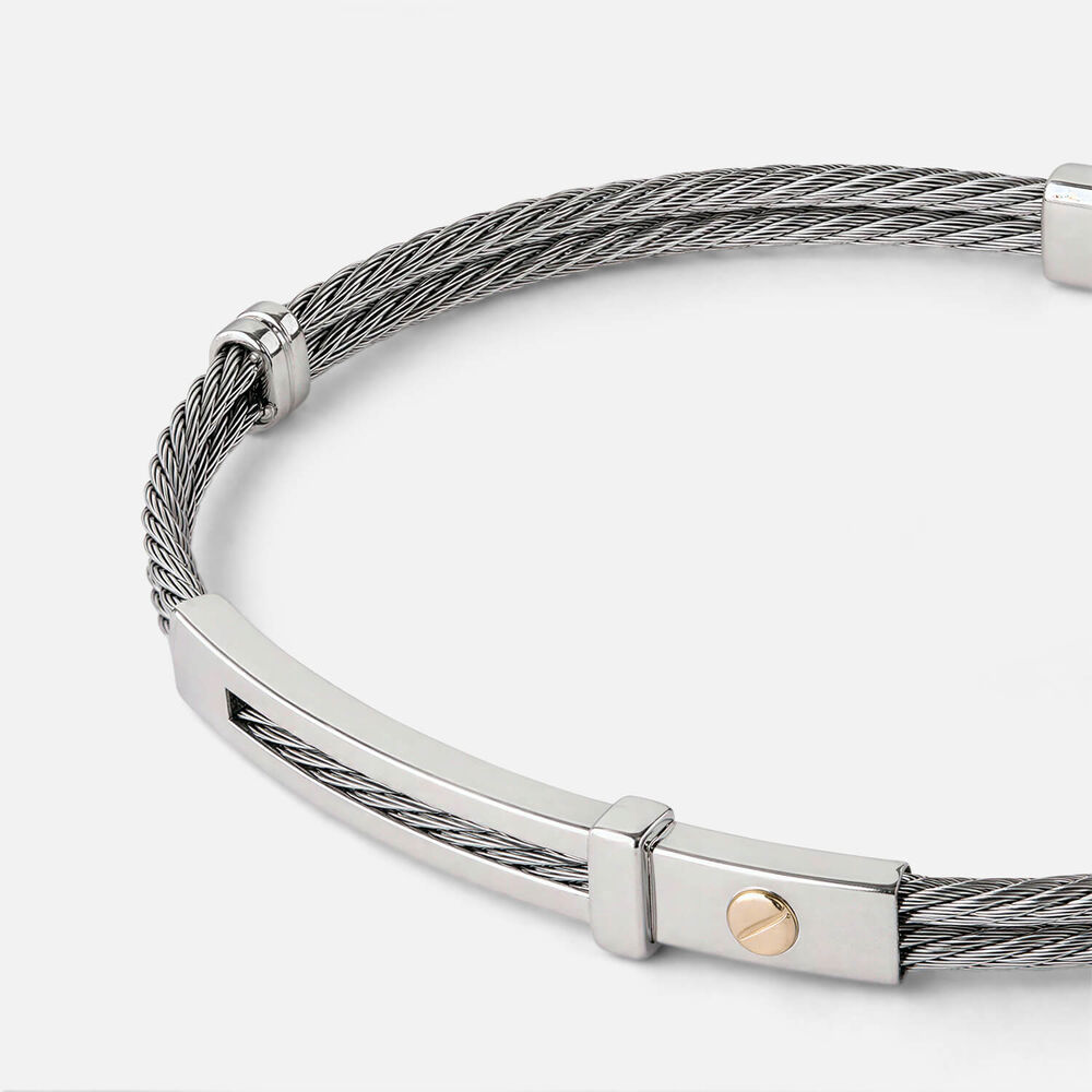 Stainless Steel Wire & Bar 14ct Gold Accent Bracelet