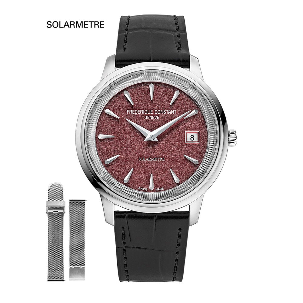 Frederique Constant Classics Moneta Solarmetre 39mm Burgundy Dial Leather Strap Watch