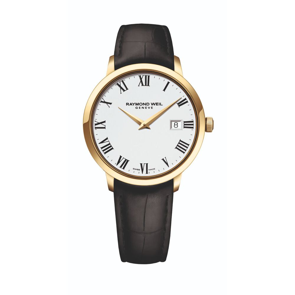 Raymond Weil Toccata Slim Dial With Yellow PVD Bezel Black Strap Watch