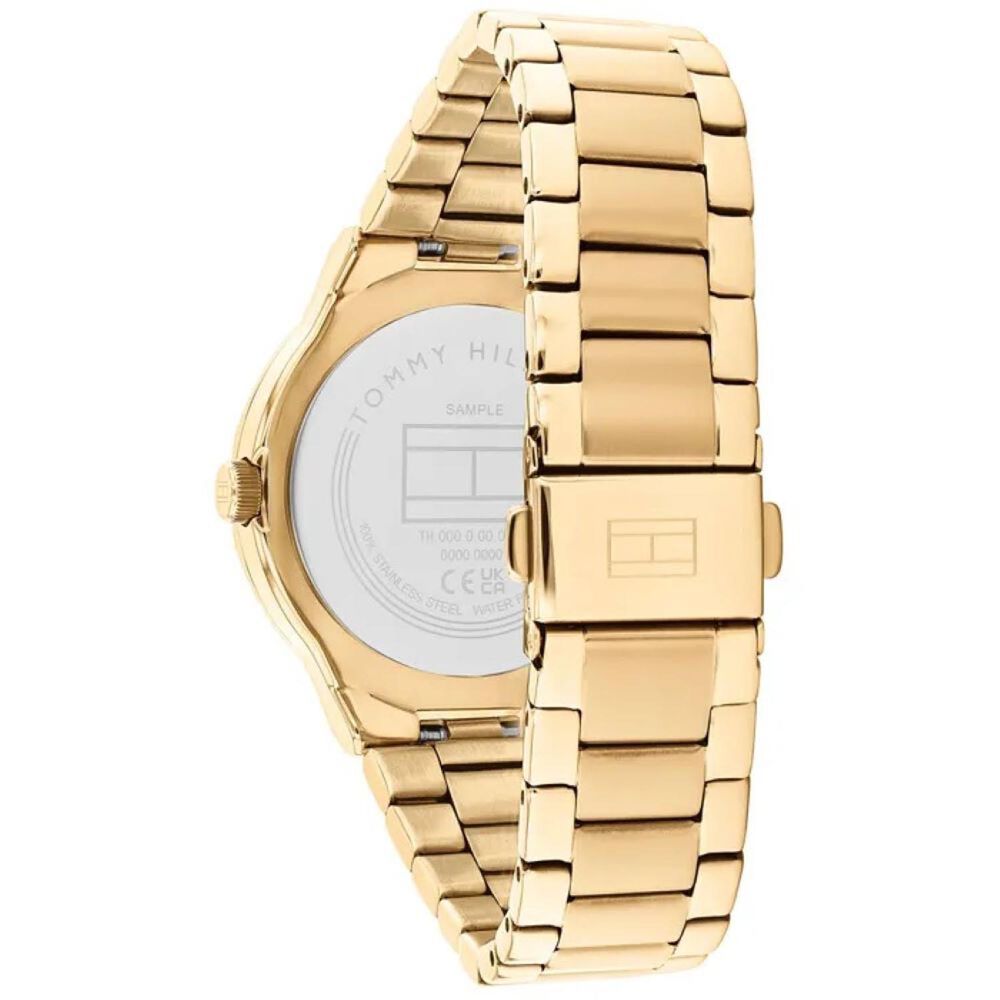 Tommy Hilfiger 36mm Taupe Dial Cubic Zirconia Set Gold Bezel Steel Bracelet Watch
