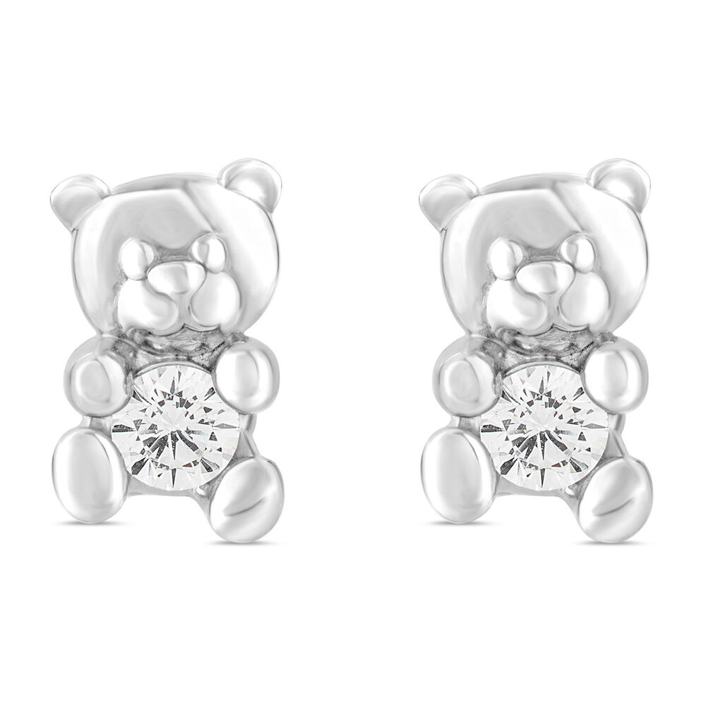 Little Treasure Sterling Silver Cubic Zirconia Teddy Bear Stud Earrings
