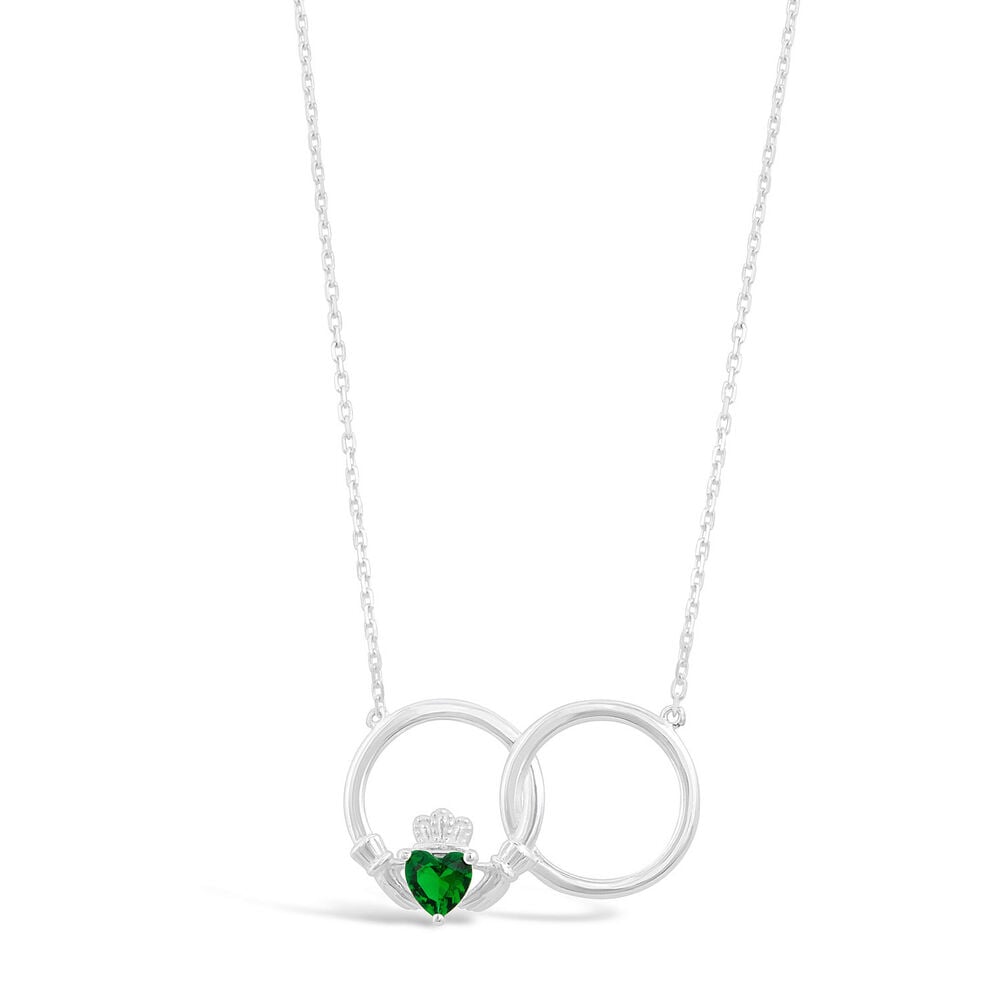 Celtic Claddagh Sterling Silver & Green Cubic Zirconia Interlocking Necklet image number 0