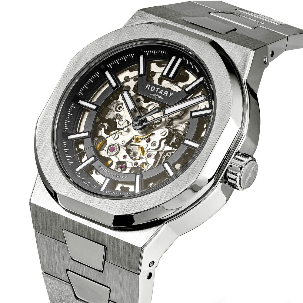 Rotary Regent Skeleton Automatic 40mm Black Dial Stainless Steel Bracelet Watch