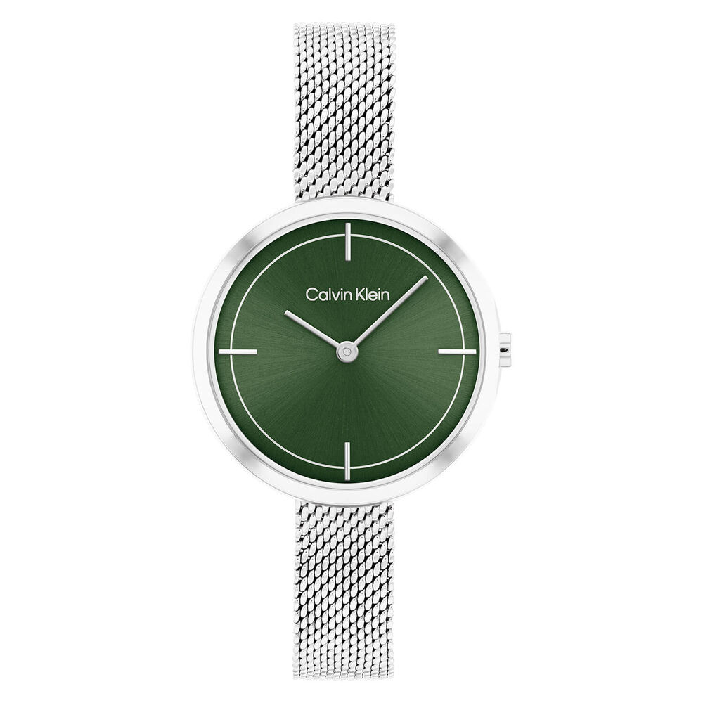 Calvin Klein Sculptural Shining 30mm Green Dial Steel Bangle Bracelet Watch
