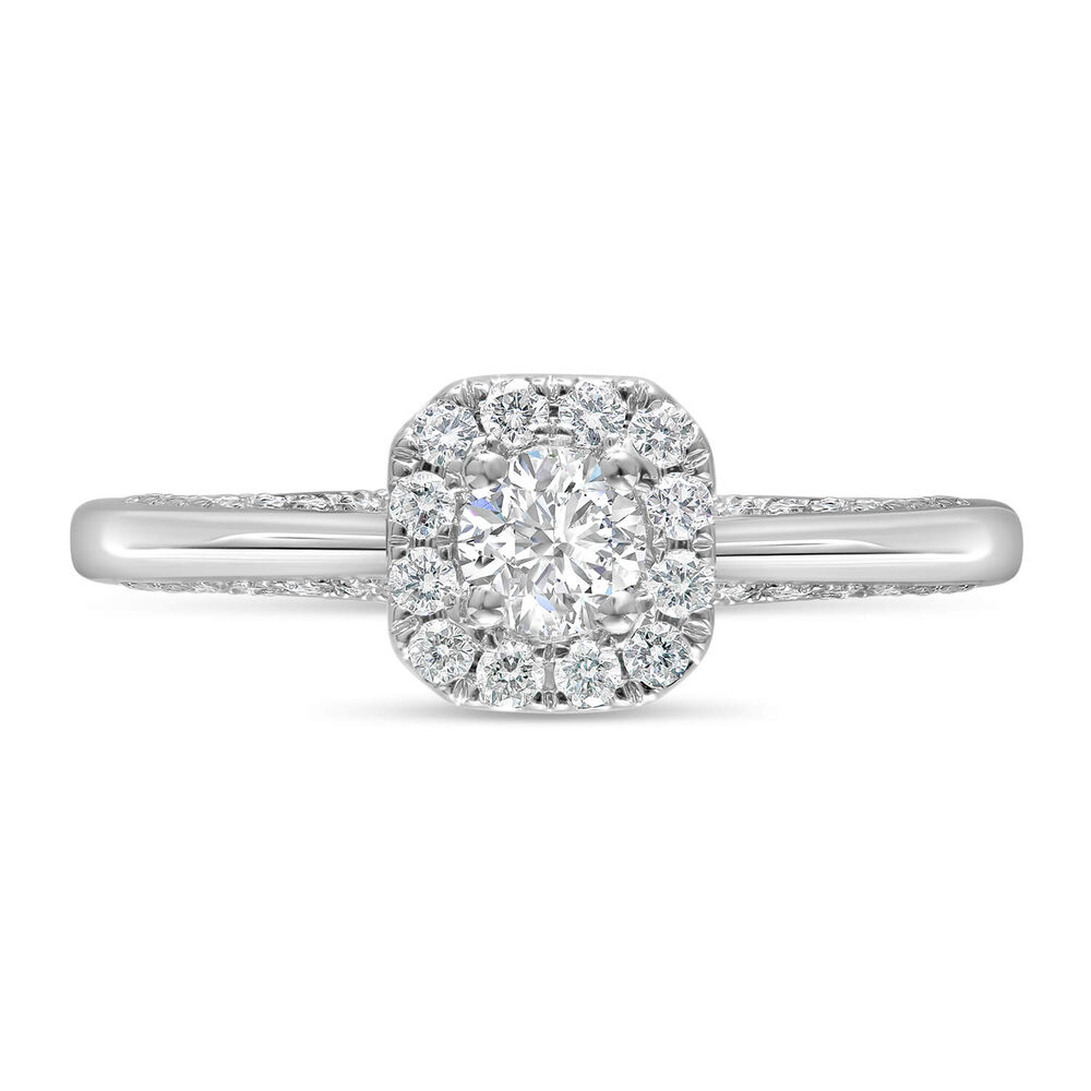 Kathy De Stafford 18ct White Gold 'Anjelica' Square Set Halo & Pave Diamond Bridge 0.50ct Ring image number 1