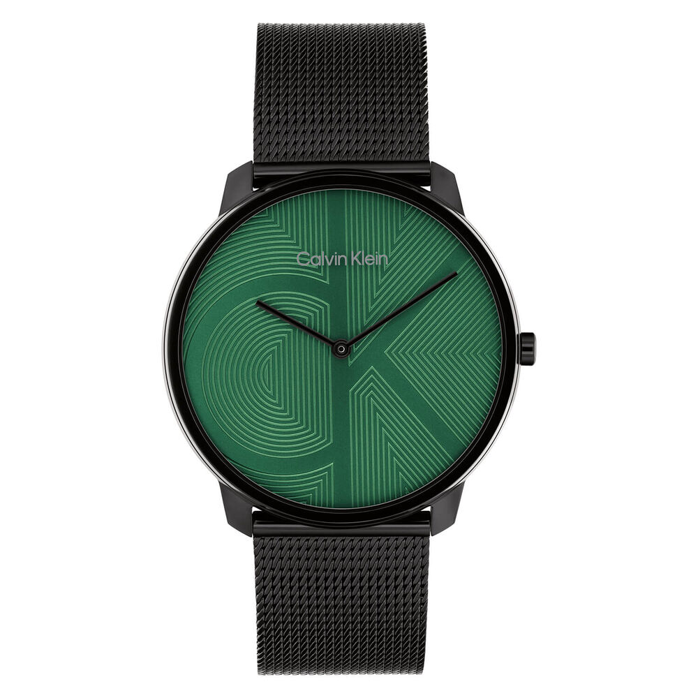 Calvin Klein Iconic 40mm Green Dial Black IP Case Mesh Bracelet Watch