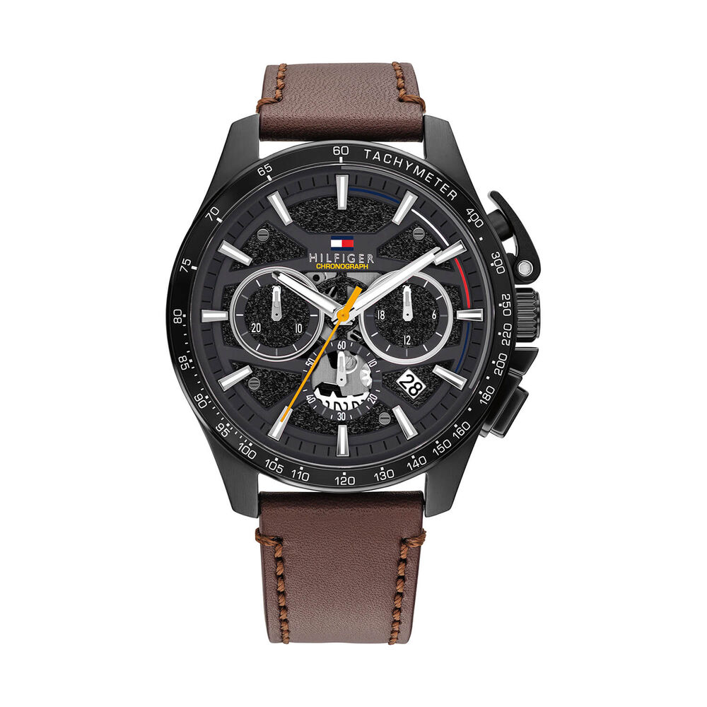 Tommy Hilfiger 44m Black Dial Brown Leather Strap Watch