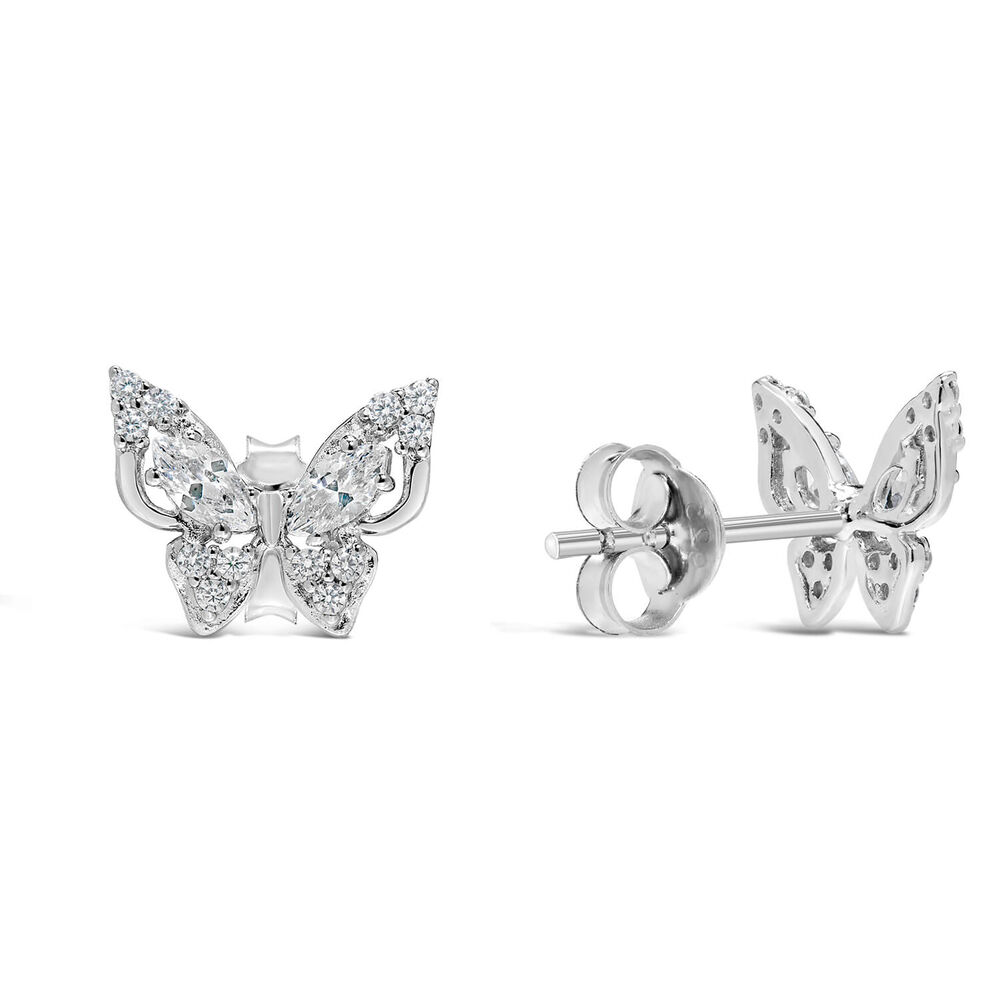 Sterling Silver Cubic Zirconia Setting Butterfly Studs image number 2
