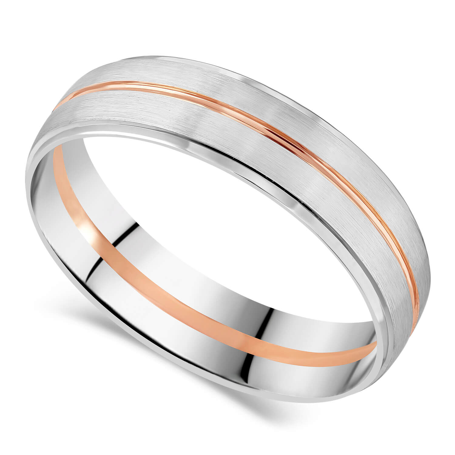 9ct White Gold Rose Detail Mens 6mm Wedding Band