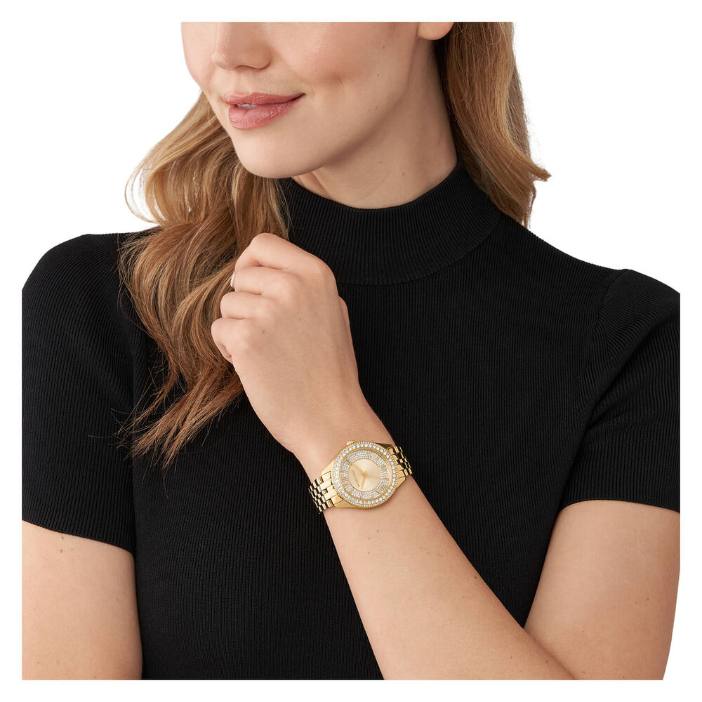 Michael Kors Harlowe 38mm Yellow Gold Crystal Dial & Bezel Bracelet Watch image number 4