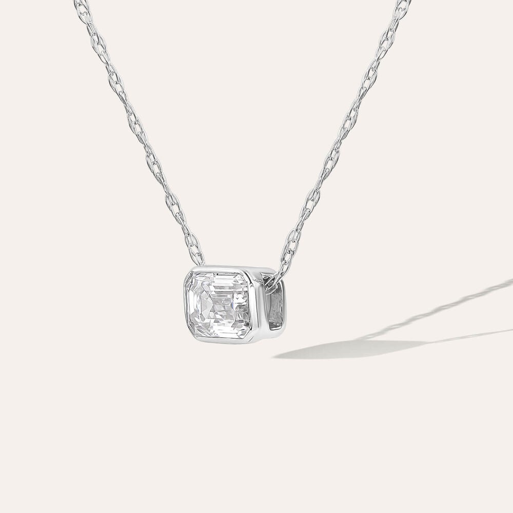 Born Kissed with Diamonds 9ct White Gold Lab Grown 0.20ct Emerald Cut Diamond Pendant