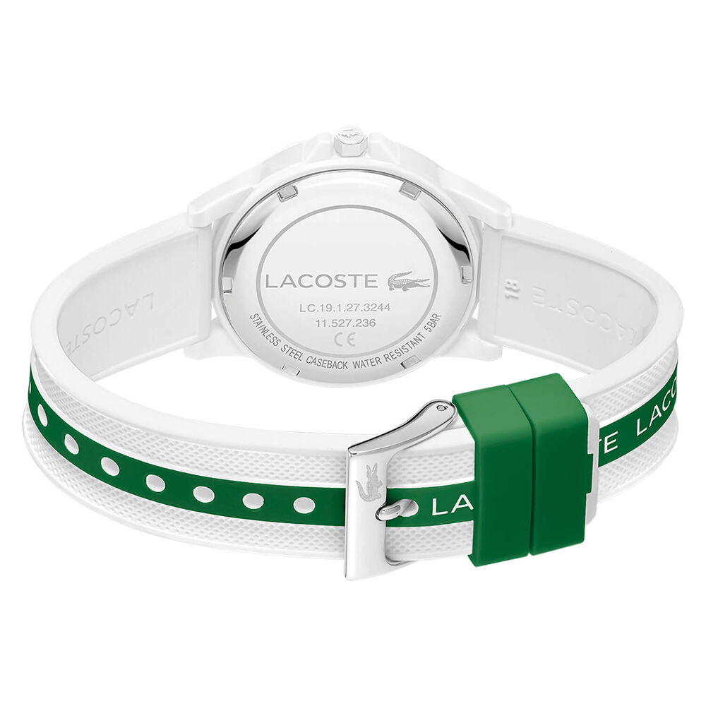 LACOSTE KIDS Rider Sport Inspired 36mm White Dial White Silicone Strap Green Detail Watch