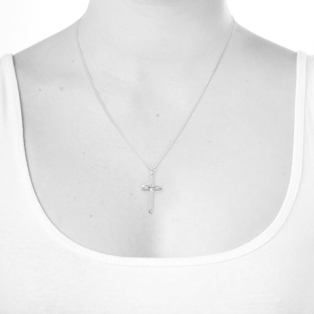 Sterling Silver 16mm x 33mm Cross Necklace (Chain Included) image number 2