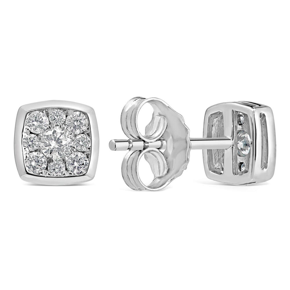 9ct White Gold 0.25ct Diamond Square Rub Over Cluster Earrings image number 2