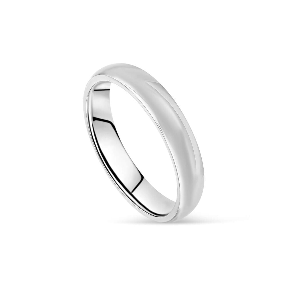 9ct White Gold 4mm Plain D-Shape Wedding Ring image number 0