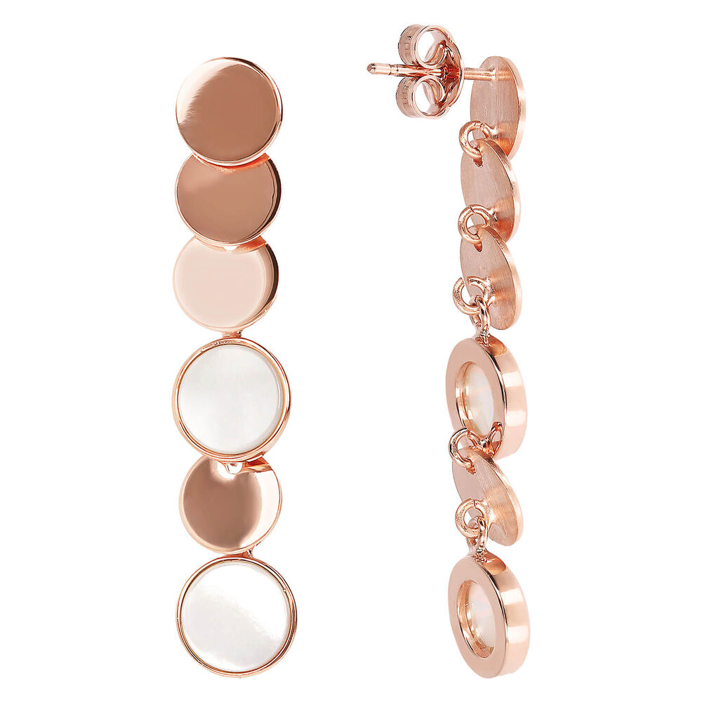 Bronzallure 18ct Rose Gold Plated & Mother of Pearl Discs Drop Earrings