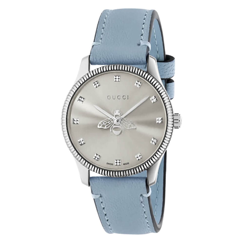 Gucci G-Timeless 29mm Silver Dial Blue Strap Watch image number 0