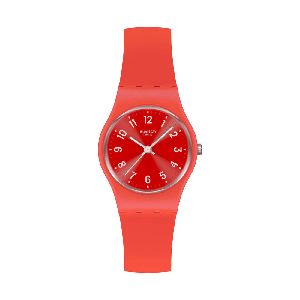 Swatch Notes Of Coral 25mm Red Dial Silicone Strap Watch image number 0