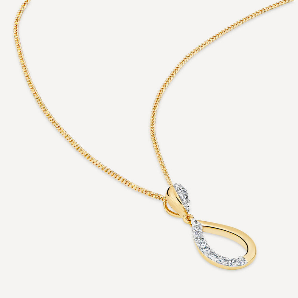 9ct Yellow Gold Diamond Set 0.08ct Open Teardrop Pendant image number 3
